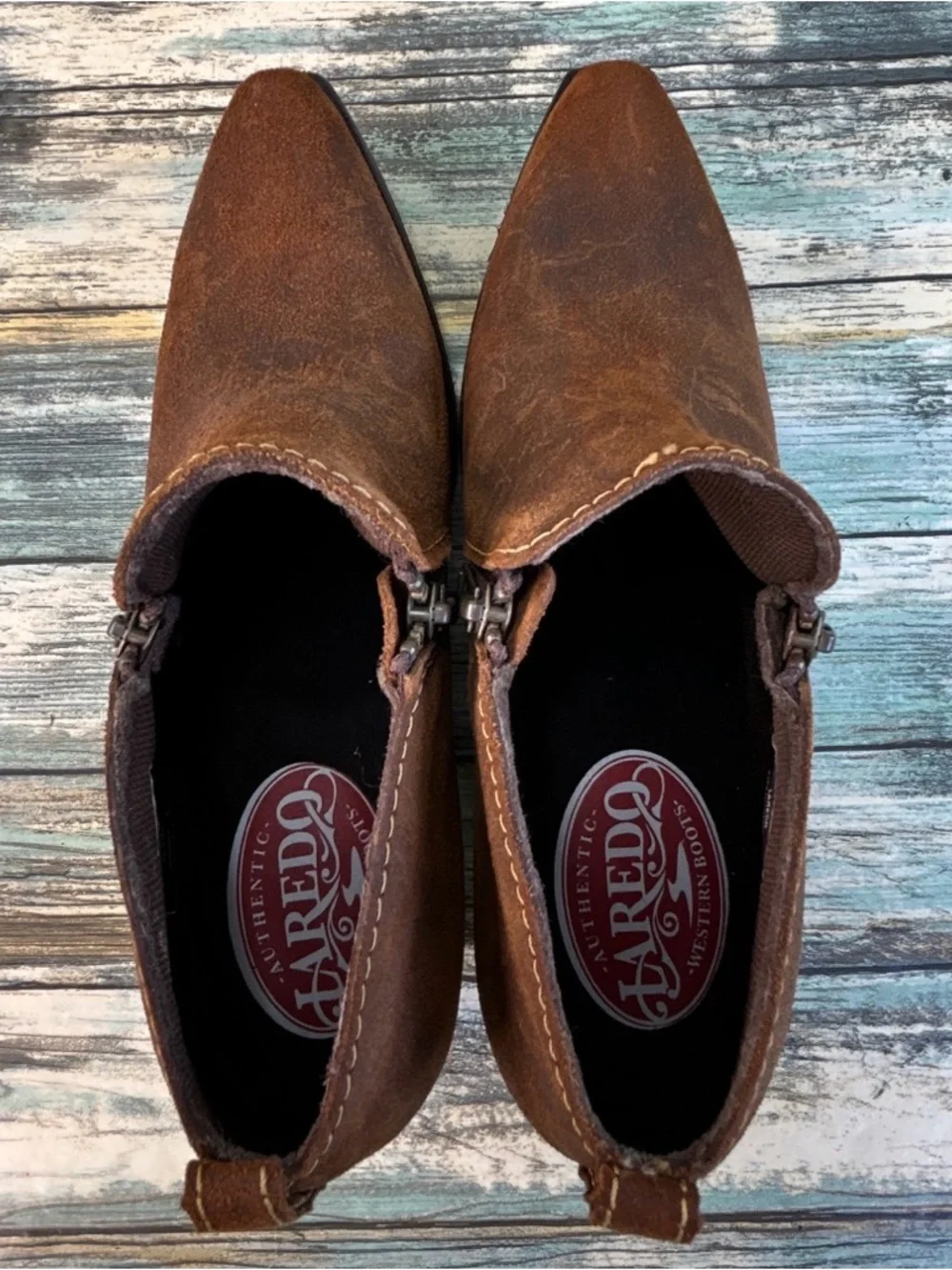 Larado Lad Short Western Bootie Womens 7.5M Brown Leather Snip Toe Cowgirl READ